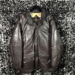 Vintage Eddie Bauer Mens Leather Goose Down Parka Jacket Brown XL